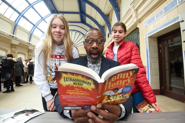 Sir Lenny Henry pictured with sisters Lucinda, 13 and Stephanie Farrell, 10.