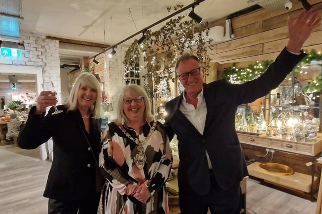 Miri Templeton & Darrell Whittaker, owners of Homebird Interiors, celebrates the official opening with Mayor of St Annes, Shirley Green. Photo by Lucinda Herbert