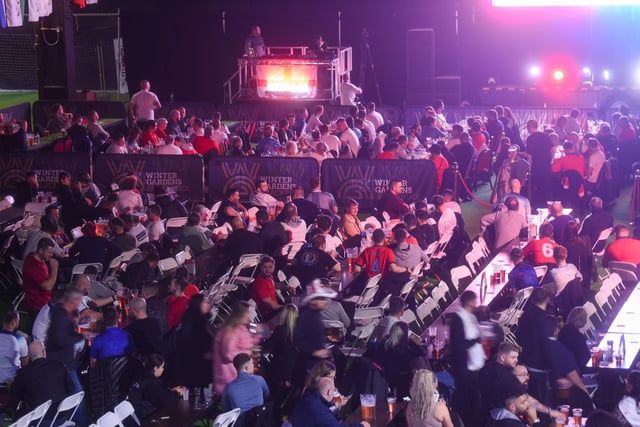 The World Cup Fan Zone at the Winter Gardens in Blackpool was packed witn supporters for England's opening game success.
