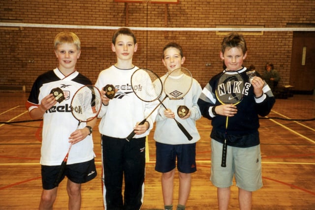 Blackpool Schools Badminton Championships winners Michael Toft and Andrew Zeal, Alasdair Barrett and David Plucknett