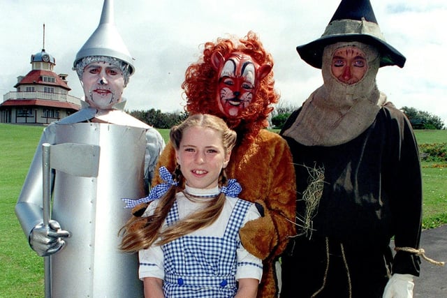 Fleetwood Drama Studio's Wizard of Oz, with Brian Wood as the Tin Man, Victoria Hargreaves as Dorothy, Joanna Newson as the Lion, and Mark West as the Scarecrow