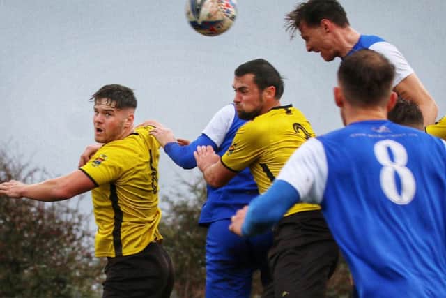 Squires Gate battle with Winsford United. Photo: Ian Moore