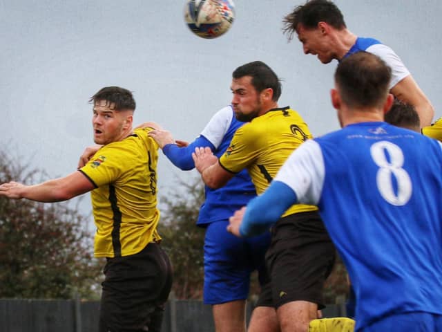 Squires Gate battle with Winsford United. Photo: Ian Moore