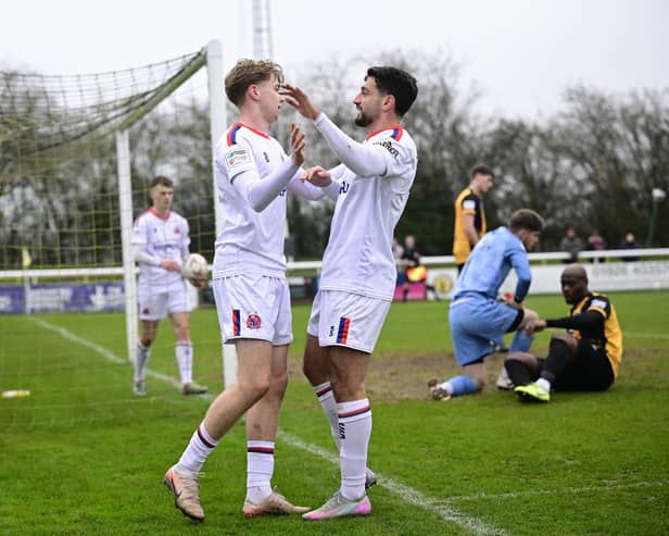 Fylde celebrate Danny Ormerod's strike (photo: Steve Mclellan)