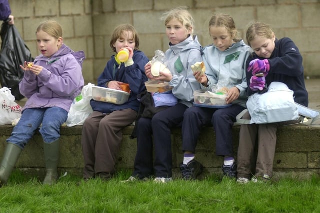 Brownies from 14th Lancashire and 1st Garstang enjoy lunch at the Brownies 90th party held at Guys Farm, near Forton