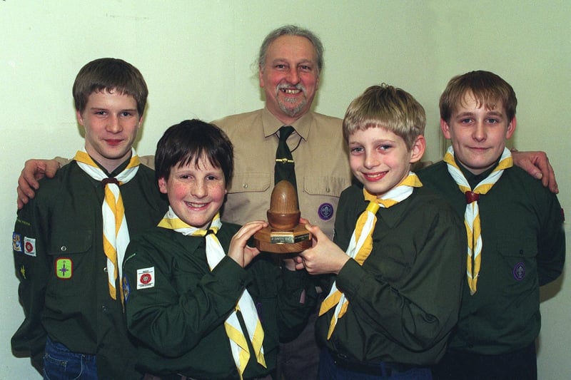 Members of the 1st Great Eccleston Scouts won the Acorn Challenge in a skills competition. Scout Leader Alan Cornforth is pictured with , from left, David Yorkstone,  Ben Robinson, Kevin Hargreaves and Alan Physick
