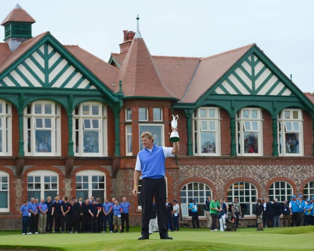 Ernie Els  poses with the Claret Jug after winning the 141st Open Championship at Royal Lytham & St. Annes Golf Club in 2012