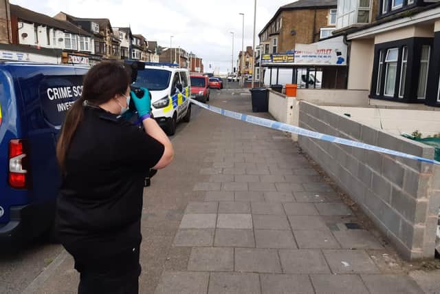 CSI at the scene of the bloody assault in Lytham Road, near the junction with Kirby Road, where two men were injured in the early hours of this morning (Tuesday, May 24)