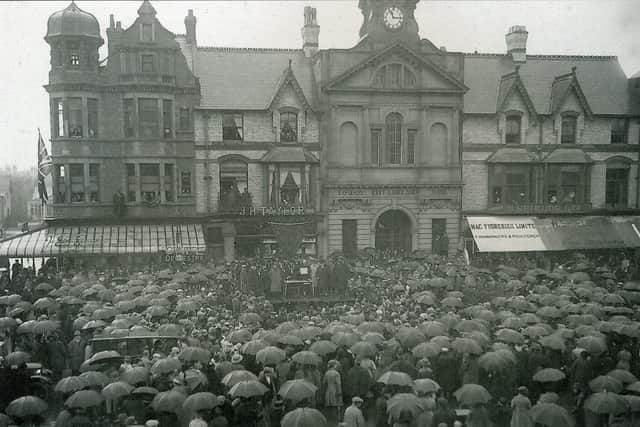 The bumper crowd that gathered for the read of the charter in St Annes Square on May 1, 1922