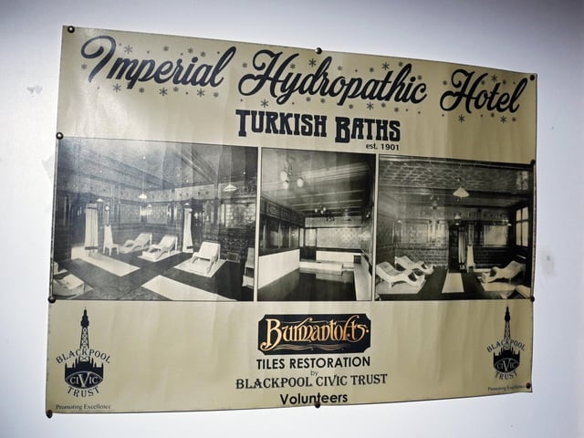 Originally called Imperial Hydropathic Hotel, the stunning tiles in the Turkish Baths are original Burmantofts, made in Leeds by a company which specialised in colourful glazed pottery