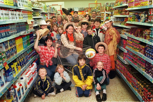 Somerfield Stores checkout supervisor Carol Hannigan was joined by children from Revoe School and Park School to raise money for Children In Need in 1999