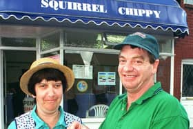 Robin and Karen Sands, from the Squirrel Chippy on Collins Avenue, Bispham in 1999. They were celebrating their National Seafish Quality award with...some fish and chips!