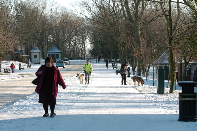 A snowy day in Blackpool's Stanley Park. Visitors make their way down the main drive in 2010
