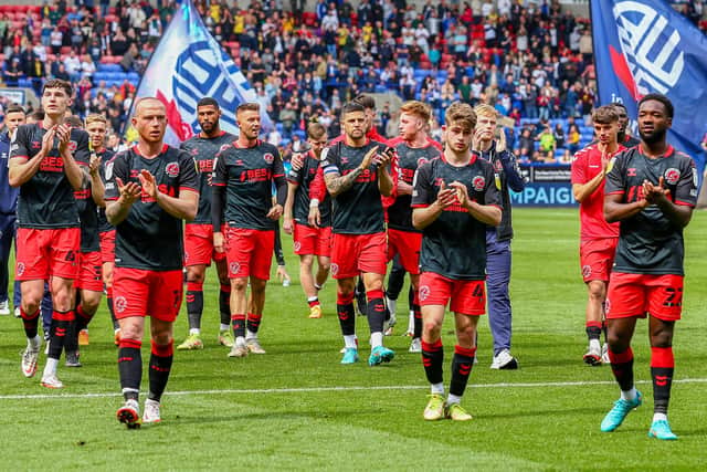 Fleetwood Town players applaud their supporters after ensuring their survival on the final day Picture: Sam Fielding/PRiME Media Images Limited