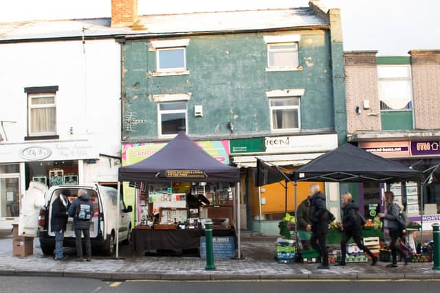 Kirkham market in its new temporary home on Poulton Street.