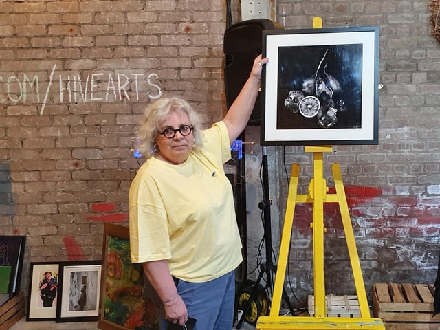 Dawn Mander, co-curator of HIVEArts Blackpool and Robin Ross, screen-print artist and compere for the event
