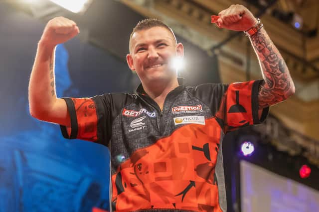 Nathan Aspinall could also celebrate a quarter-final slot at the Betfred World Matchplay in Blackpool Picture: Taylor Lanning/PDC