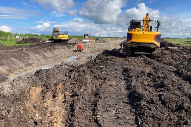 Deep excavations at the southern end of the M55 Heyhouses link road construction site