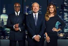 Lord Sugar (centre) and his aides Tim Campbell and Baroness Karen Brady run the rule over a fresh batch of candidates in the 20th series of The Apprentice (Picture: BBC/Naked (A Freemantle Label)/Ray Burmiston)