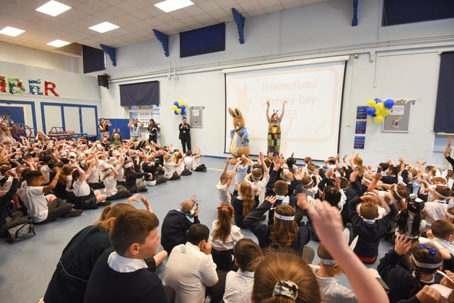 Hands up for Peter Rabbit! The popular character pays a visit to pupils at Westminster Primary