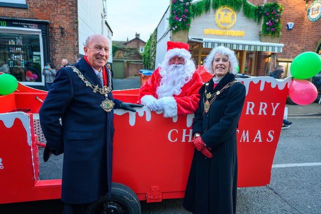 Father Christmas meets Fylde mayor Coun Ben Aitken and mayoress Bernadette Nolan.