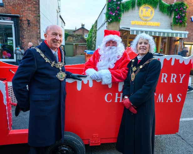 Father Christmas meets Fylde mayor Coun Ben Aitken and mayoress Bernadette Nolan.