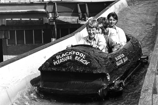 A splashing time on the log flume at Blackpool Pleasure Beach with Amanda Thompson at back and Henry Legge at the front with Fiona in the middle