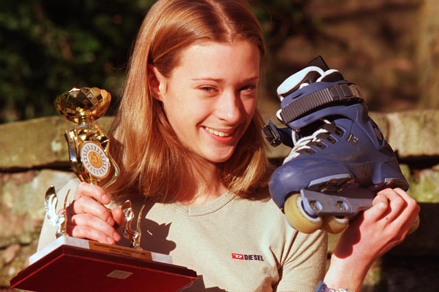 Pictured at her home on  Ranmoor Crescent in 1998 is Laura Shankland 15 a champion Roller Blade aggressive Inline skater.