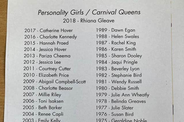 Some of the Fleetwood Carnival Queen names from yesteryear