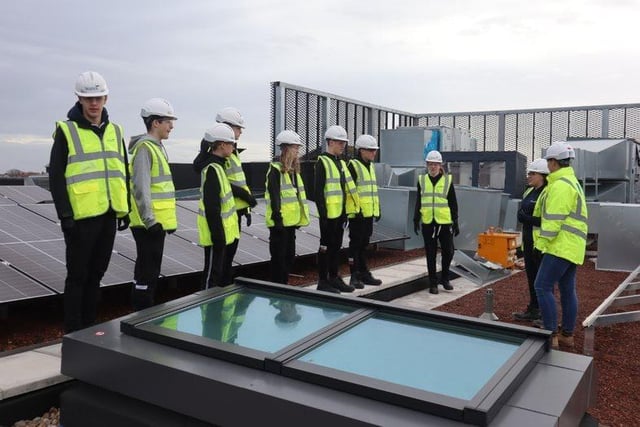The pupils' tour even included a visit to the roof of the environmentally-friendly building.