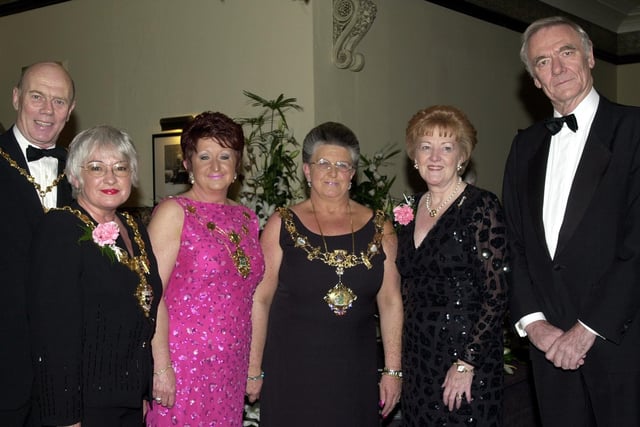 Fylde Mayoral ball at the Grand Hotel, St Annes. Pictured (from left to right): Blackpool Mayor's consort Stan Wright, Mayor of Blackpool Sue Wright, Mayoress of Fylde Katie Fieldhouse, Mayor of Fylde Patricia Fieldhouse, High Sheriff of Lancashire Gloria Oates and Professor Graham Oates