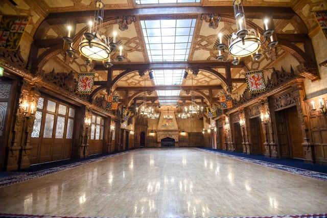 With its gleaming floor it's nusual to see the Jacobian style Baronial Hall empty