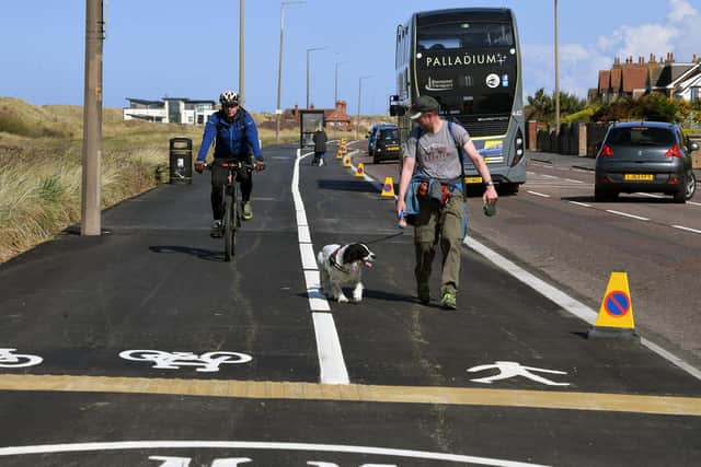 The new cycle and pedestrian lane on Clifton Drive North, St Annes