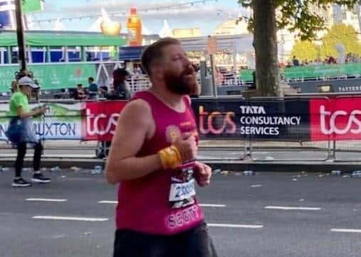 Scott Bamber running the London Marathon for Brain Tumour Research