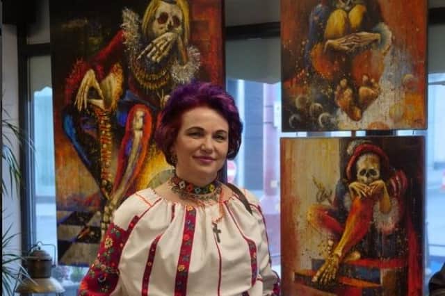 Ukrainian artist Anna Ravliuc-Bloomfield at her exhibition in Blackpool
Picture from Tea Amantes
