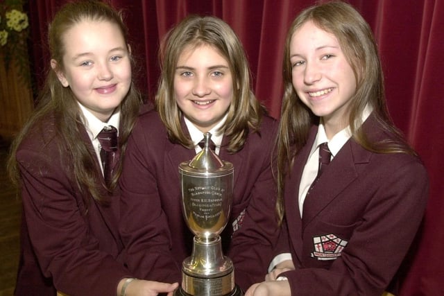 Montgomery School pupils Amy Tobin 12, Sam Daniels 12 , Claire Hamilton 15. The girls have wone the North West Rotary Club  Blackpool North Public Speaking Comp