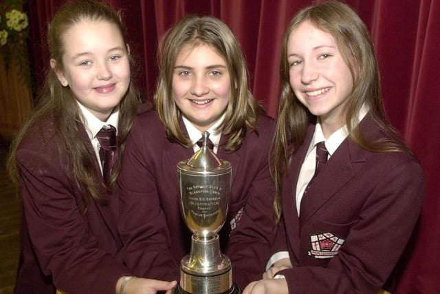 Montgomery School pupils Amy Tobin 12, Sam Daniels 12 , Claire Hamilton 15. The girls have wone the North West Rotary Club Blackpool North Public Speaking Comp