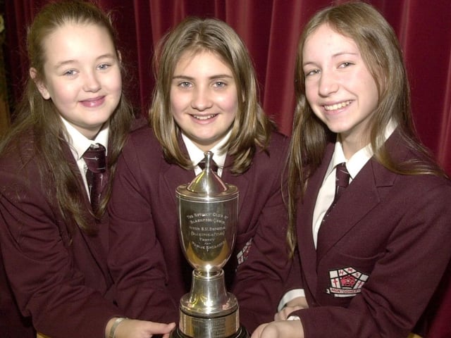 Montgomery School pupils Amy Tobin 12, Sam Daniels 12 , Claire Hamilton 15. The girls have wone the North West Rotary Club Blackpool North Public Speaking Comp