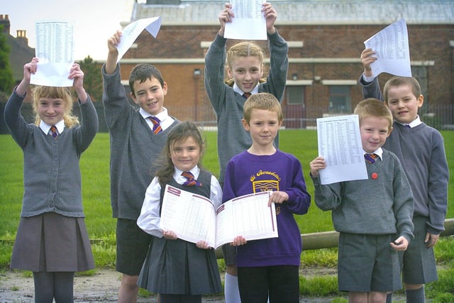 Top of the table! Pupils at St Bernadette's RC Primary in Bispham celebrate their league table success