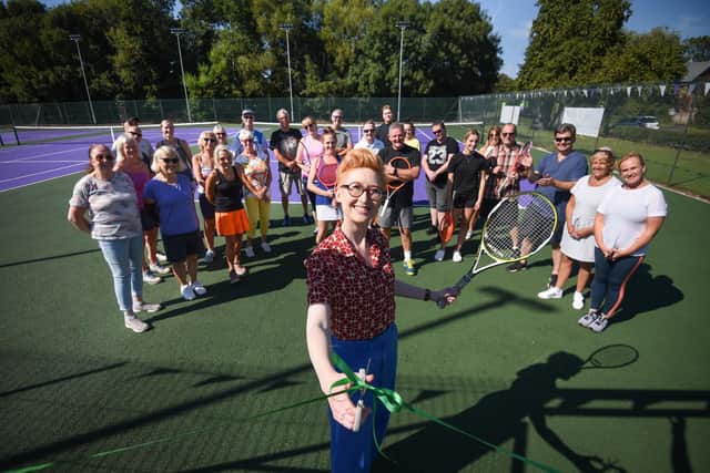 CBBC presenter Laura Hopkinson with members as she opens the new pay and play tennis courts at South Shore Tennis Club