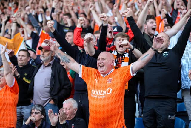 Blackpool fans celebrate at the final whistle
The EFL Sky Bet Championship - Huddersfield Town v Blackpool - Sunday 4th September 2022 - Kirklees Stadium - Huddersfield
