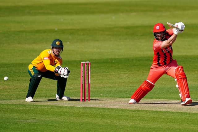Steven Croft blasts a boundary during an outstanding performance for Lancashire at hometown club Blackpool