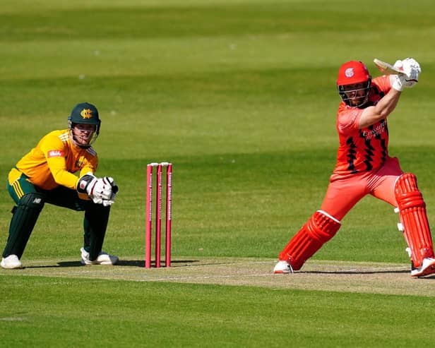 Steven Croft blasts a boundary during an outstanding performance for Lancashire at hometown club Blackpool