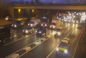 There is queuing traffic and two lanes closed due to an accident on the M6 at Thelwall Viaduct near Warrington this morning (Monday, January 16)