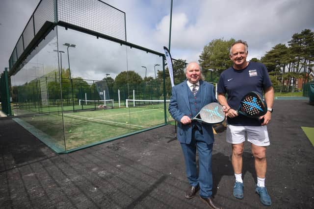 Lowther's Tim Lince with coach and founder Steve Riley at the new padel centre