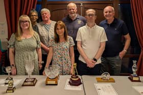 Trophy winners: Left to right: Nicki Greenwood, Karen Morris, Carroll Pierce, Angela Carr, Paul King, Paul Wright, Kevin O’Reilly