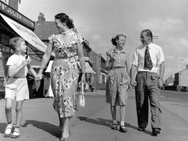 Blackpool Football Club player Stanley Matthews with his wife and children in Blackpool