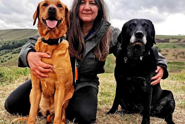 Rachel Bean with her dogs Chilli and Wisp