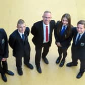 Fleetwood High School on Broadway has been classed as 'Good' by Ofsted. Pictured: headteacher Richard Barnes with pupils.