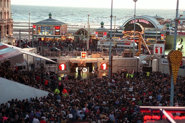 The scene in Talbot Square during the build up to the switch on of the 1996 Blackpool Illuminations